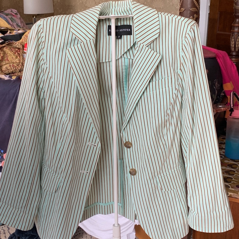 Randy Kemper green and‎ brown striped blazer. Worn once